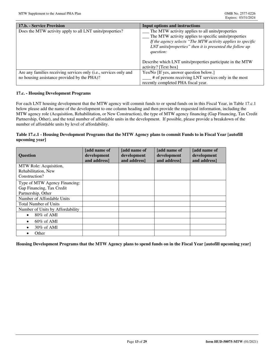 Form HUD-50075-MTW - Fill Out, Sign Online and Download Fillable PDF ...