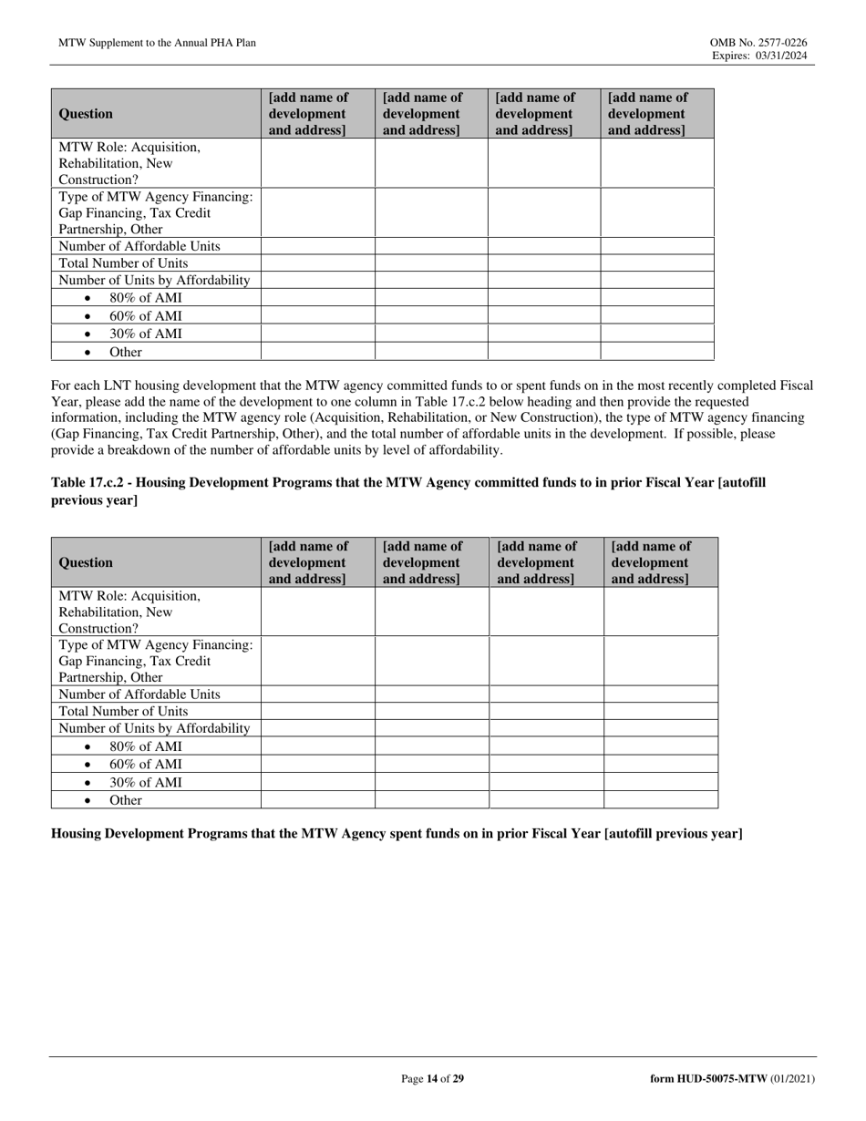 Form HUD-50075-MTW Mtw Supplement to the Annual Pha Plan, Page 14