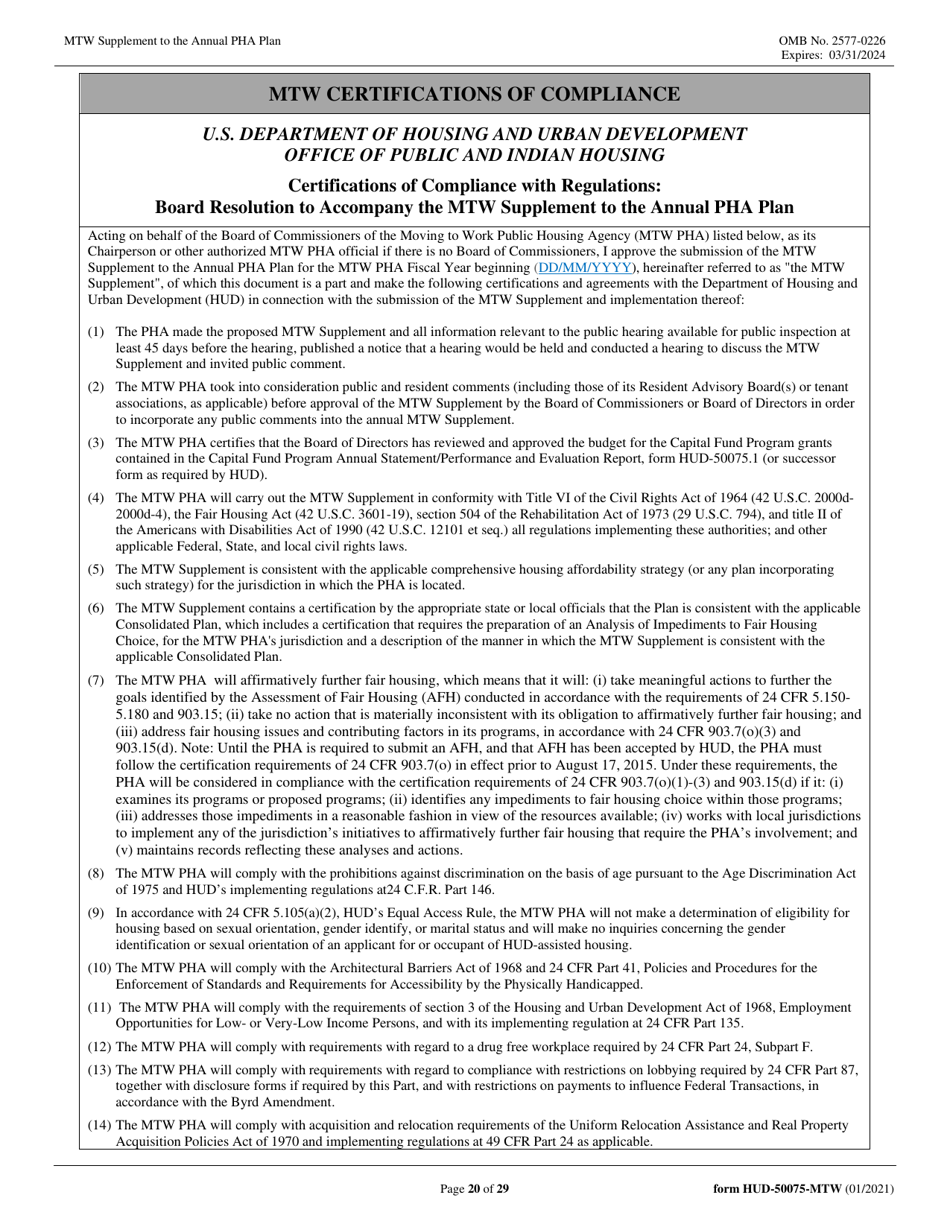 Form HUD-50075-MTW Mtw Supplement to the Annual Pha Plan, Page 20