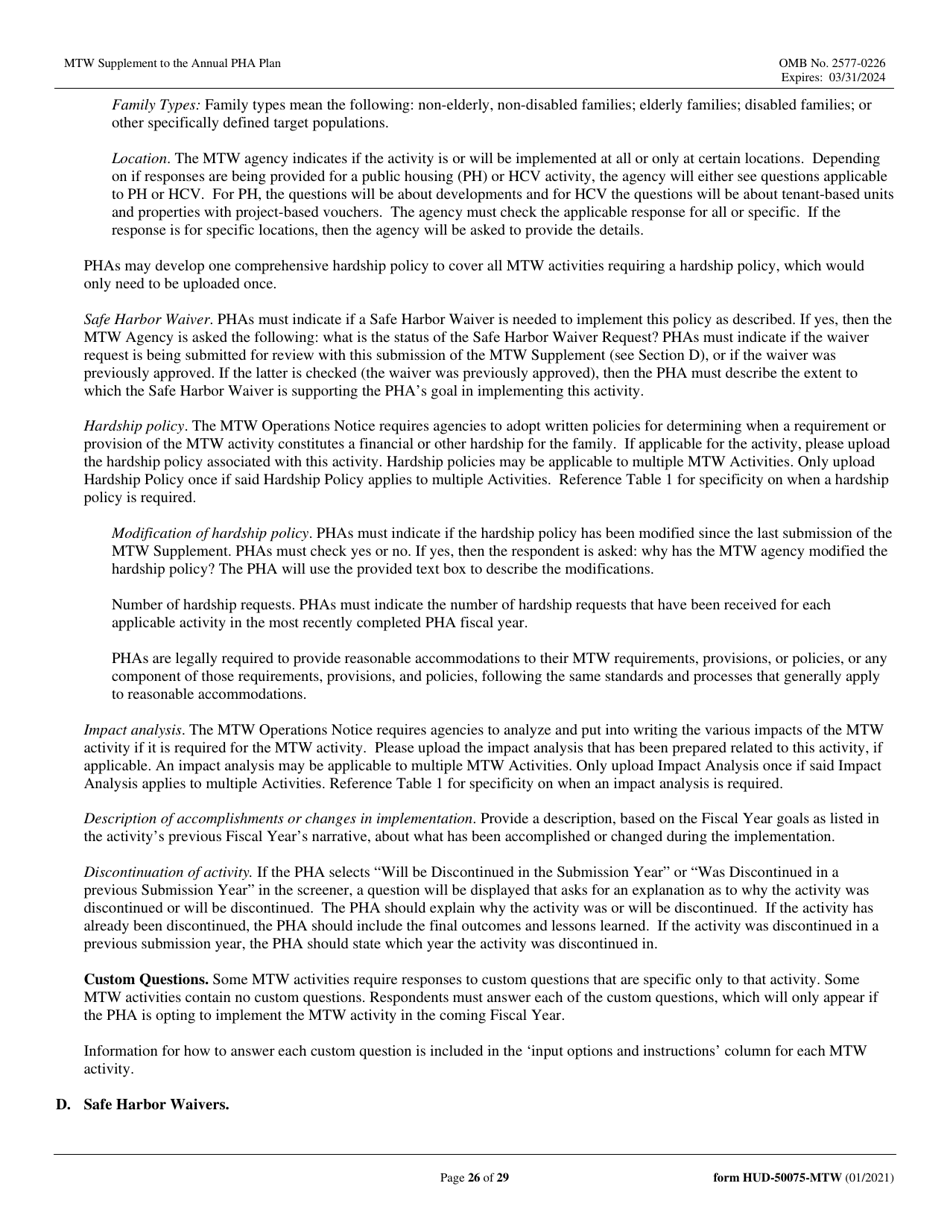 Form HUD-50075-MTW Mtw Supplement to the Annual Pha Plan, Page 26