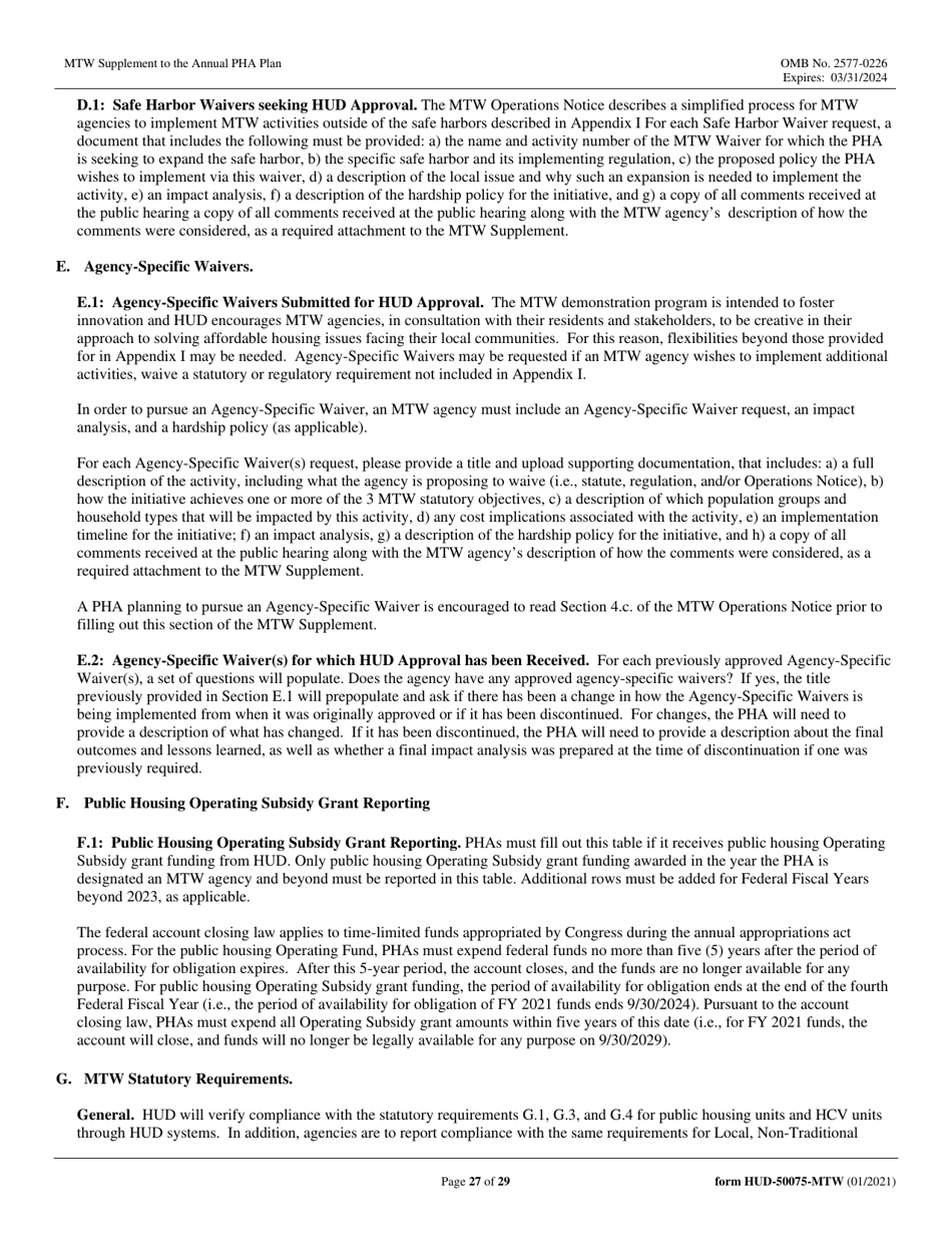 Form HUD-50075-MTW Mtw Supplement to the Annual Pha Plan, Page 27