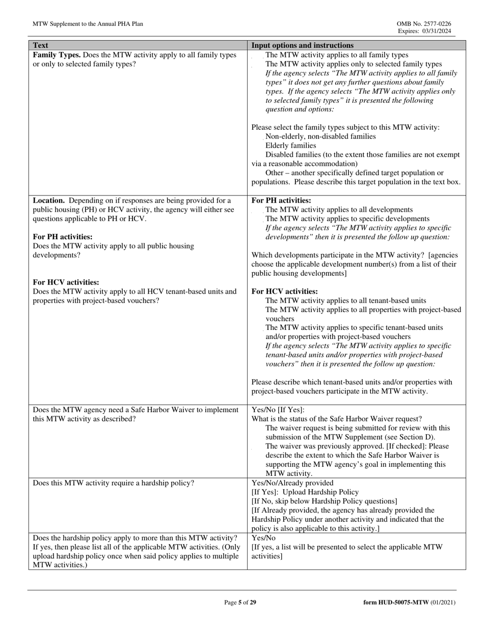 Form HUD-50075-MTW Mtw Supplement to the Annual Pha Plan, Page 5