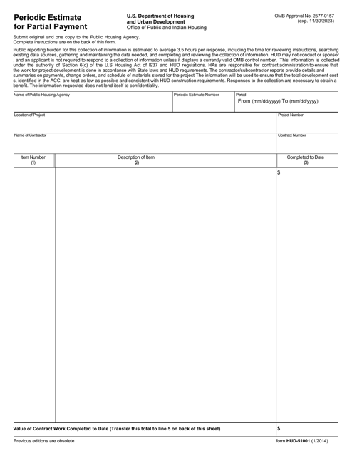 Form HUD-51001 Periodic Estimate for Partial Payment