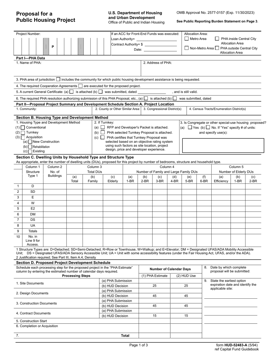 Form HUD-52483-A Proposal for a Public Housing Project, Page 1