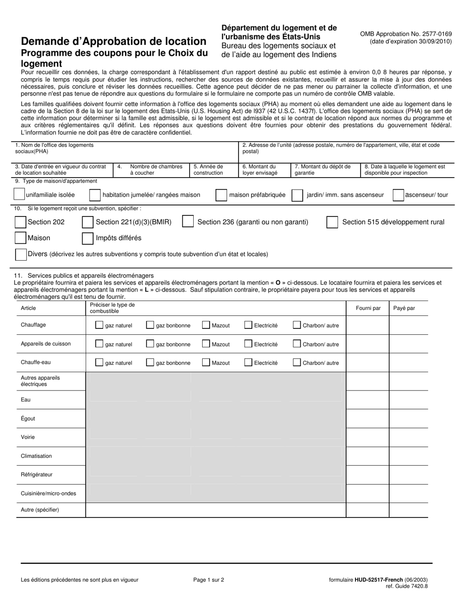 Form HUD-52517-FRENCH Request for Tenancy Approval - Housing Choice Voucher Program (French), Page 1
