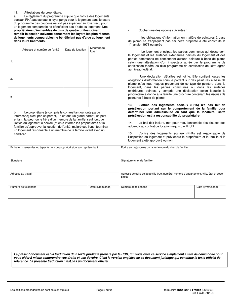 Forme HUD-52517-FRENCH - Fill Out, Sign Online And Download Printable ...