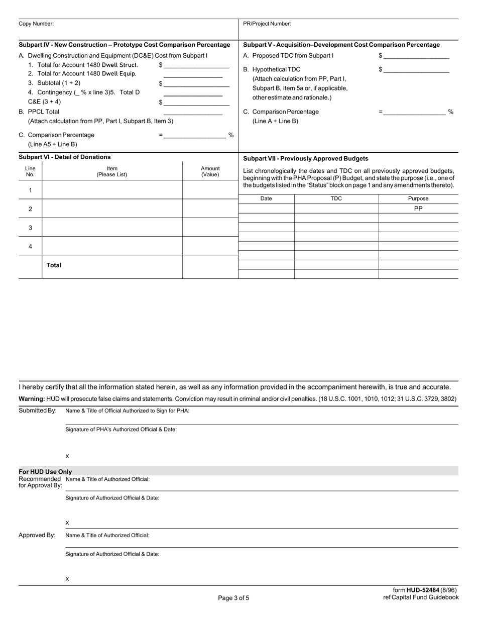 Form HUD-52484 Development Cost Budget / Cost Statement, Page 3