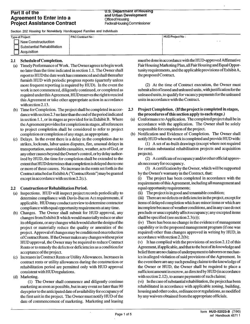 Form HUD-52523-B Part II Agreement to Enter Into a Project Assistance Contract, Page 1