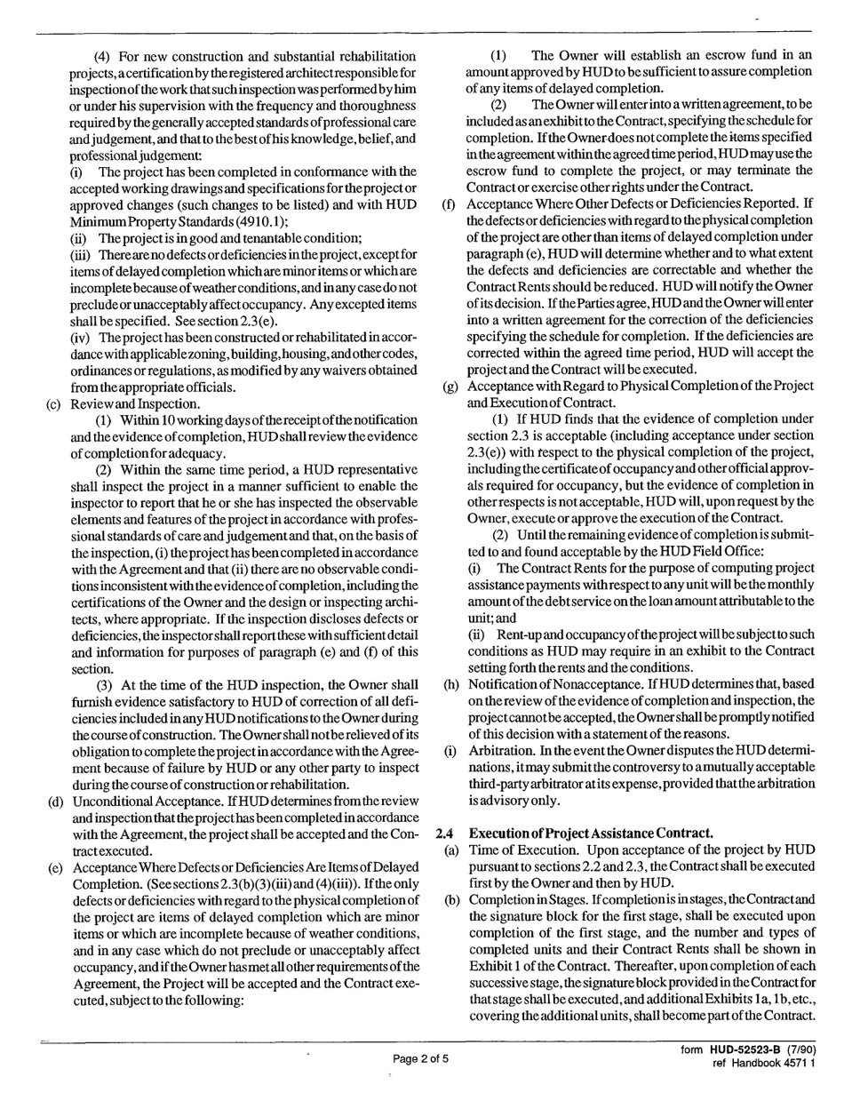 Form HUD-52523-B Part II Agreement to Enter Into a Project Assistance Contract, Page 2