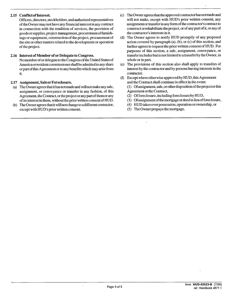 Form HUD-52523-B Part II Agreement to Enter Into a Project Assistance Contract, Page 5