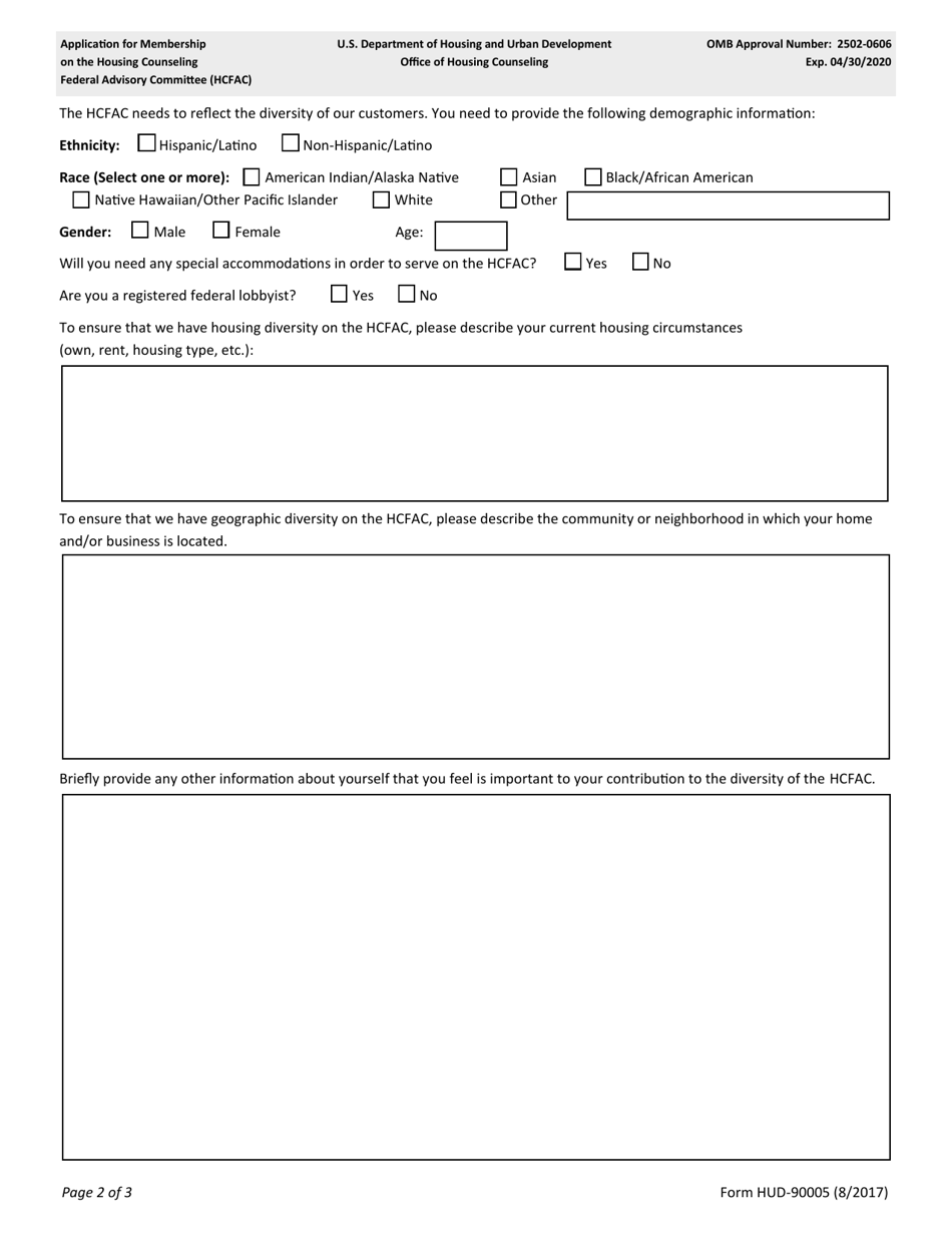 Form HUD-90005 Application for Membership Housing Counseling Federal Advisory Committee (Hcfac), Page 2