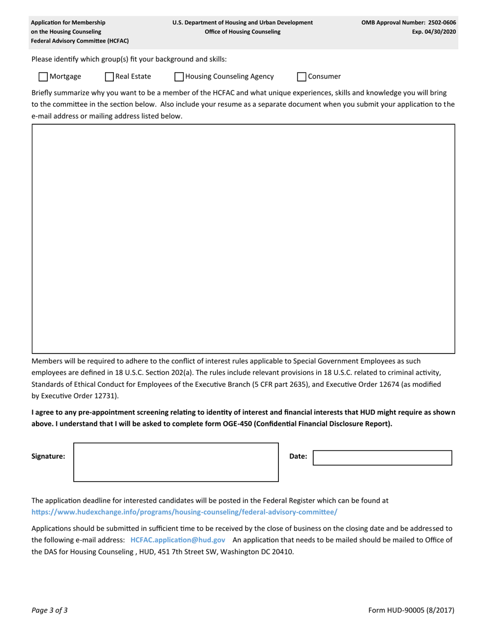 Form HUD-90005 Application for Membership Housing Counseling Federal Advisory Committee (Hcfac), Page 3