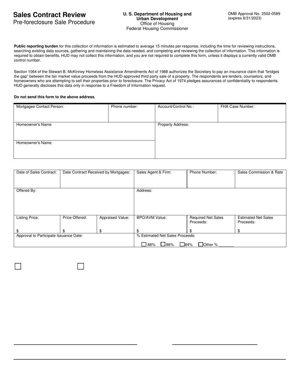 Form HUD-90051 Sales Contract Review - Pre-foreclosure Sale Program, Page 1