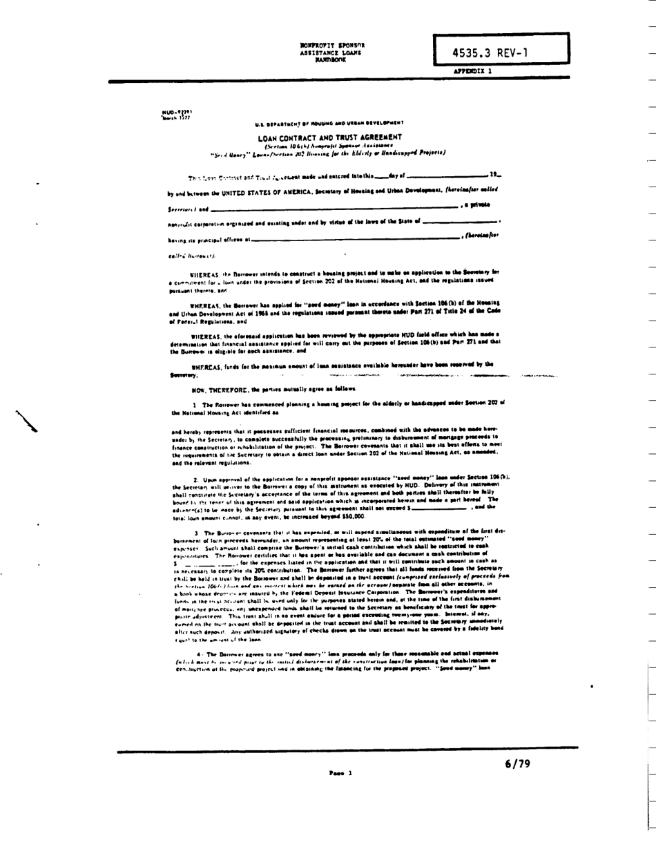 Form HUD-90091 Appendix 1 Loan Contract and Trust Agreement, Page 1