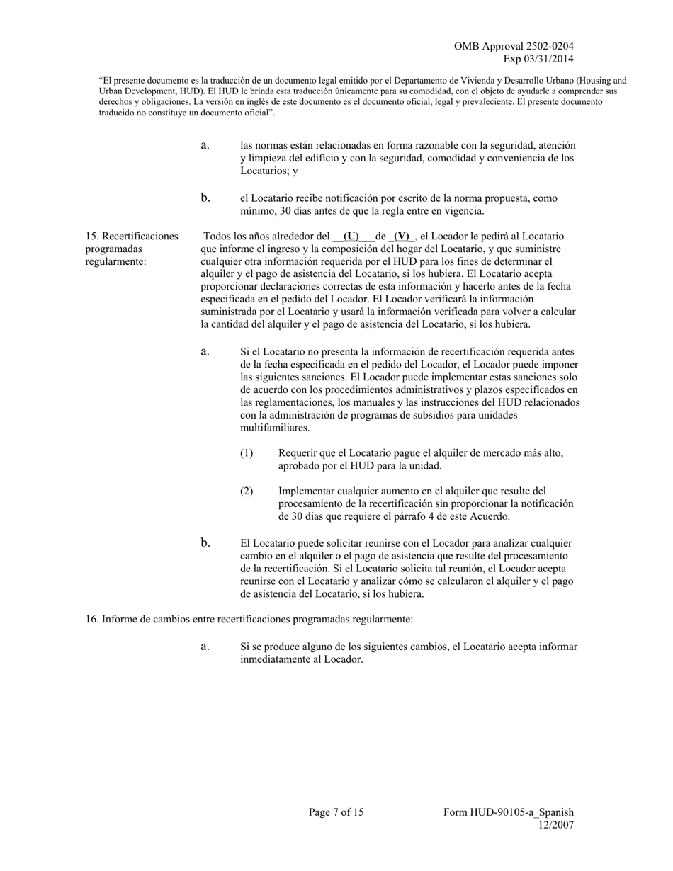 Formulario HUD-90105-A Modelo De Arrendamiento Para Programas Subsidiados (Spanish), Page 7
