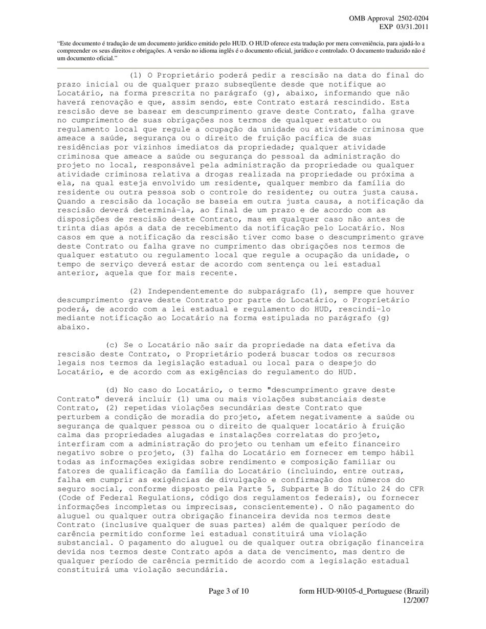 Form HUD-90105-D Lease for Section 811 Prac (Portuguese), Page 3