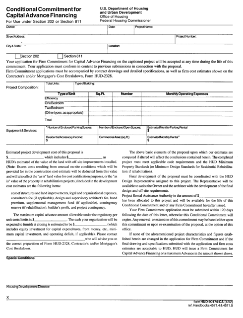 Form HUD-90174-CA Conditional Commitment for Capital Advance Financing