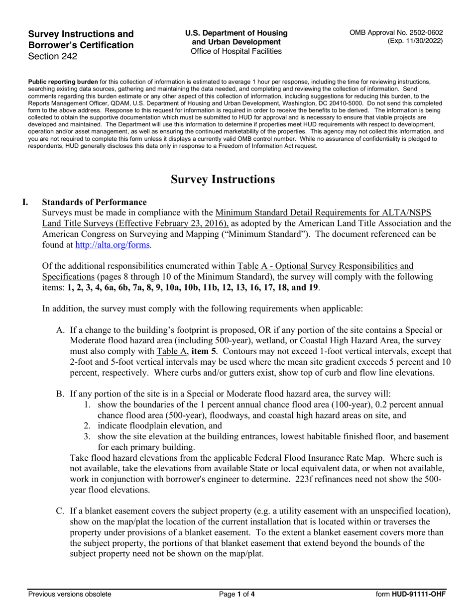 Form HUD-91111-OHF Borrowers Survey Certification, Page 1