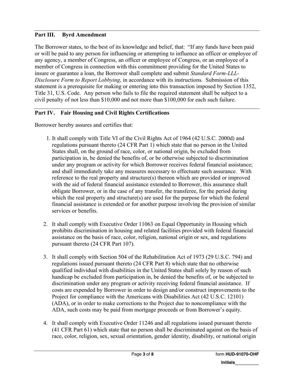 Form HUD-91070-OHF Consolidated Certifications - Borrower, Page 3