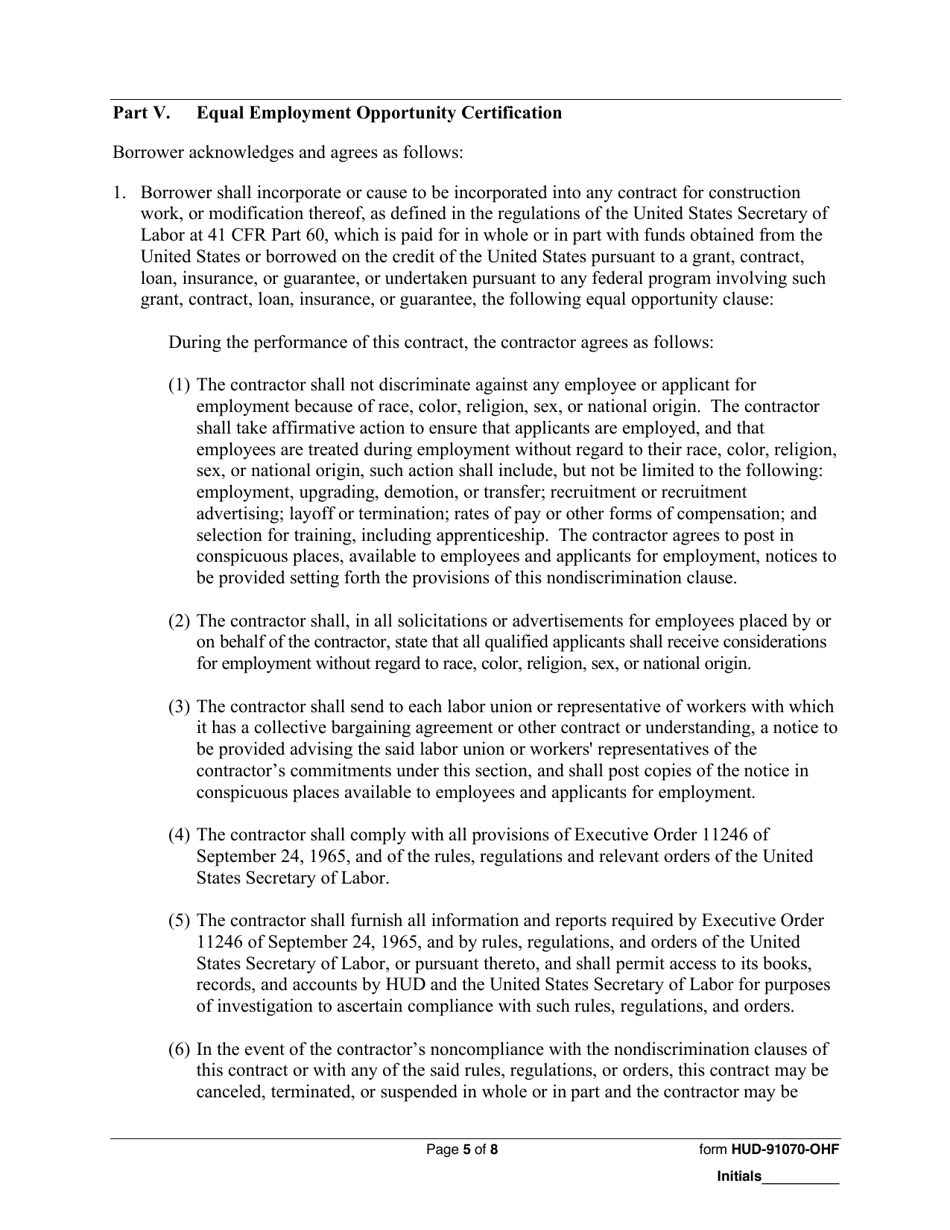 Form HUD-91070-OHF Consolidated Certifications - Borrower, Page 5