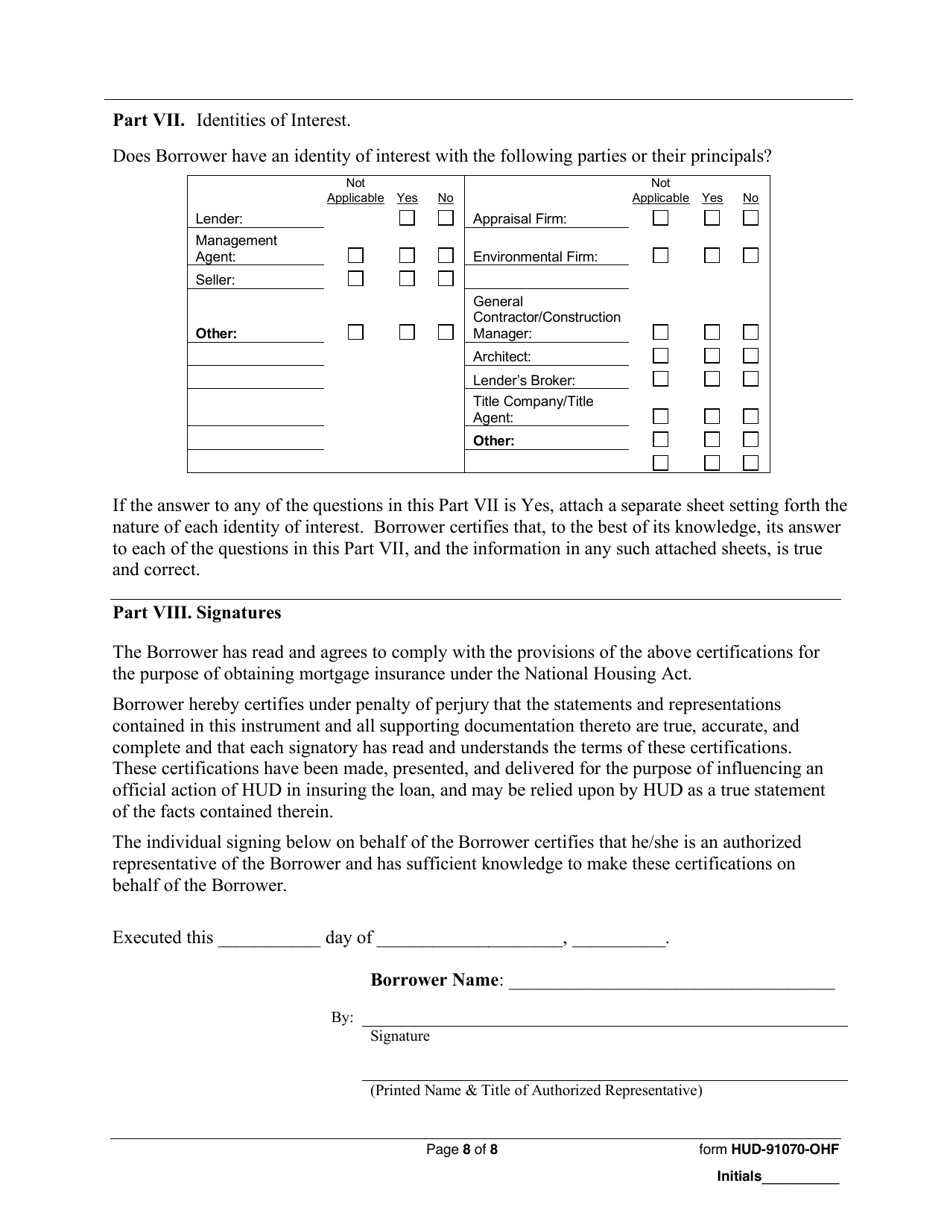 Form HUD-91070-OHF Consolidated Certifications - Borrower, Page 8