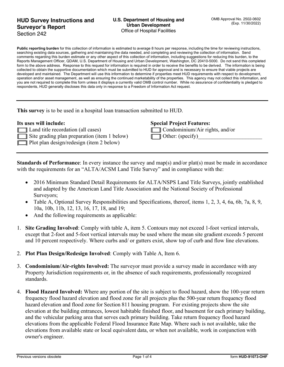 Form HUD-91073-OHF Hud Survey Instructions and Surveyors Report, Page 1