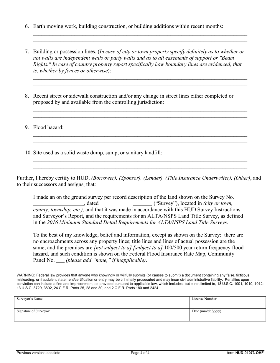 Form HUD-91073-OHF Hud Survey Instructions and Surveyors Report, Page 4