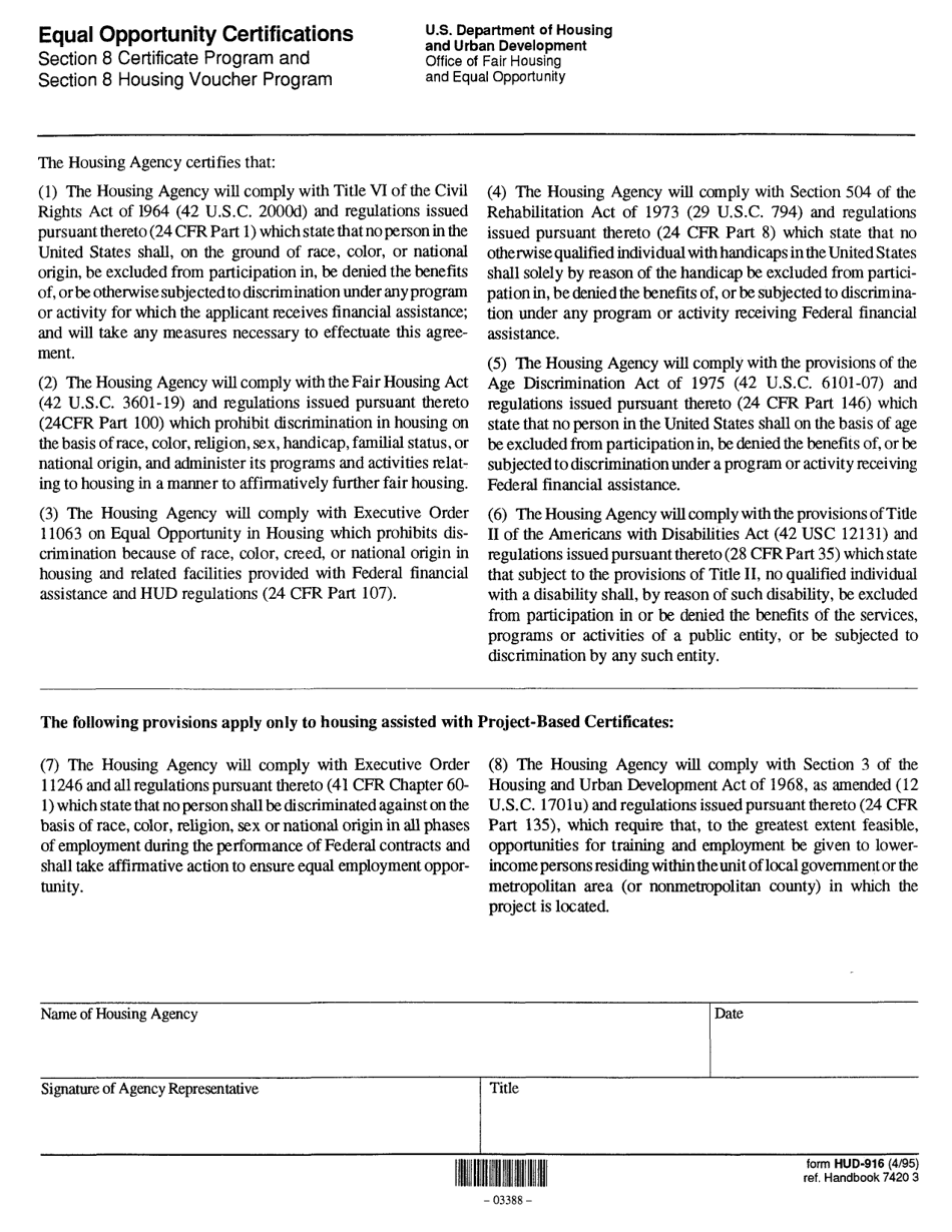 Form HUD916 Fill Out, Sign Online and Download Fillable PDF