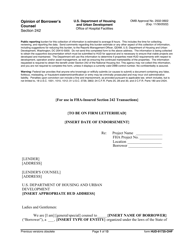 Form HUD-91725-OHF Opinion of Borrower&#039;s Counsel