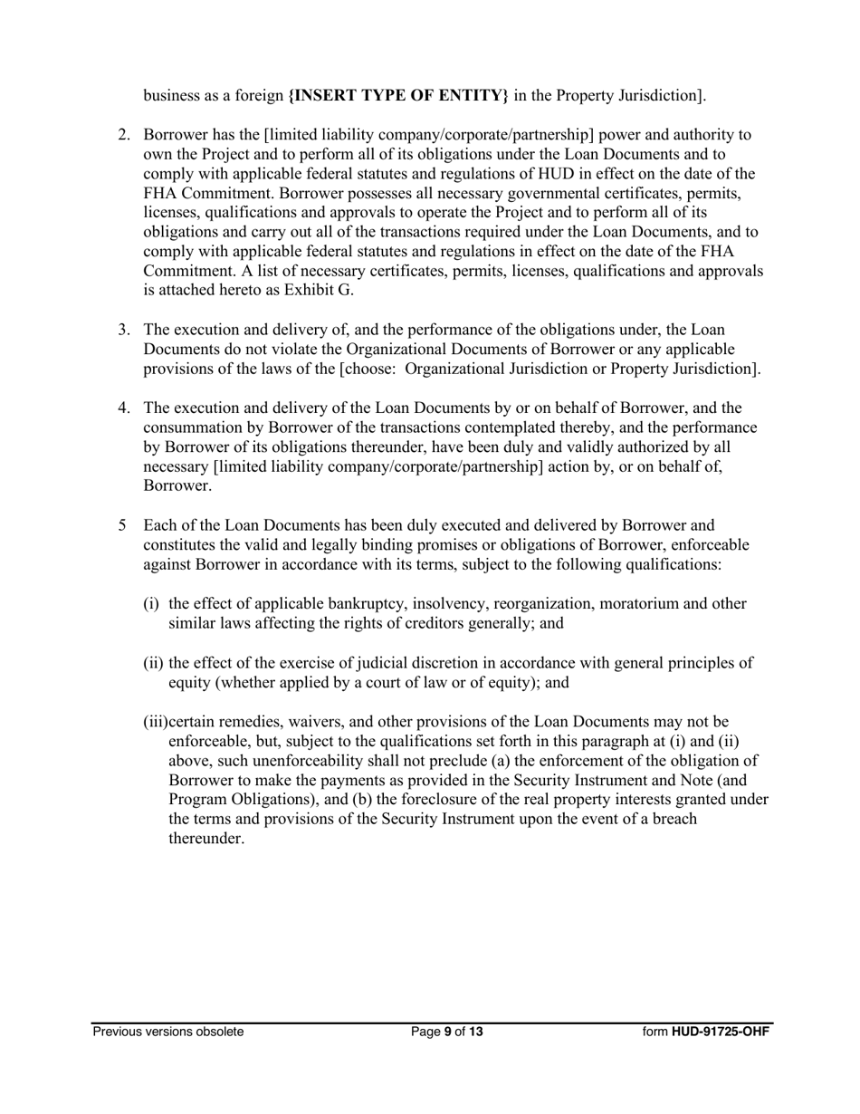 Form HUD-91725-OHF Opinion of Borrowers Counsel, Page 9