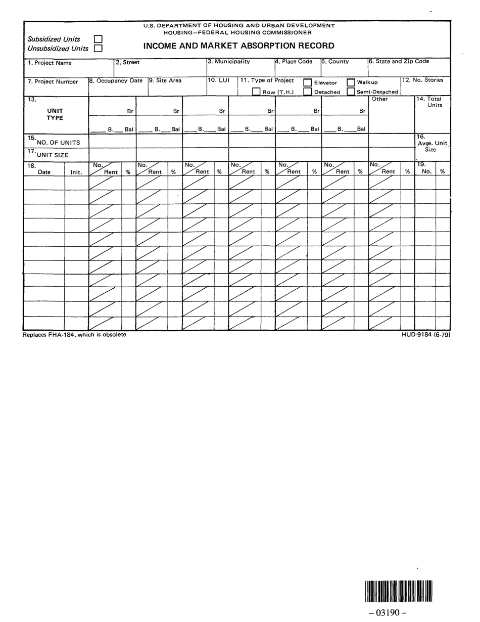 Form HUD-9184 Income and Market Absorption Record, Page 1