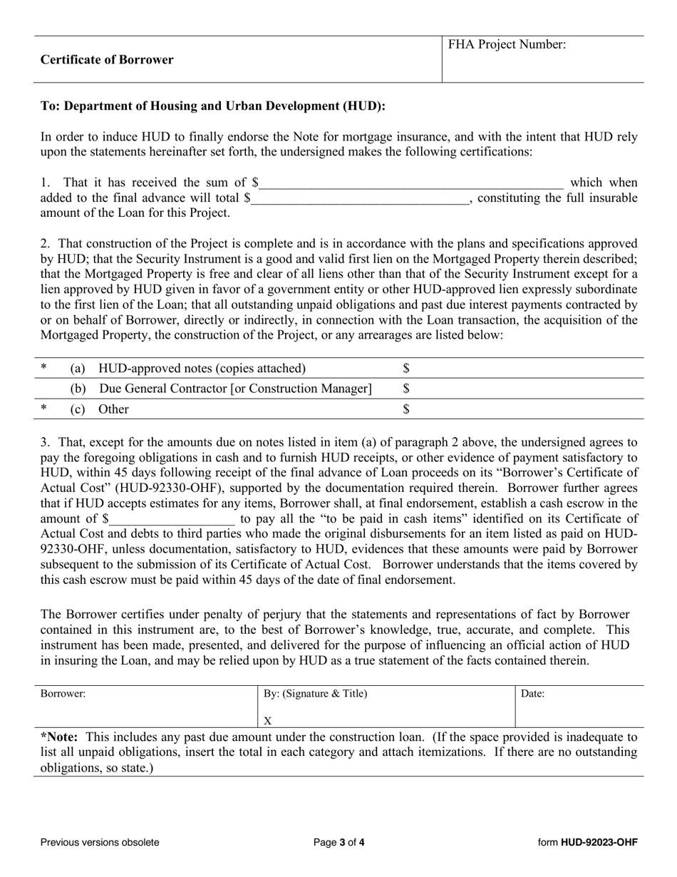 Form HUD-92023-OHF Request for Final Endorsement of Credit Instrument - Hospitals / Section 242, Page 3