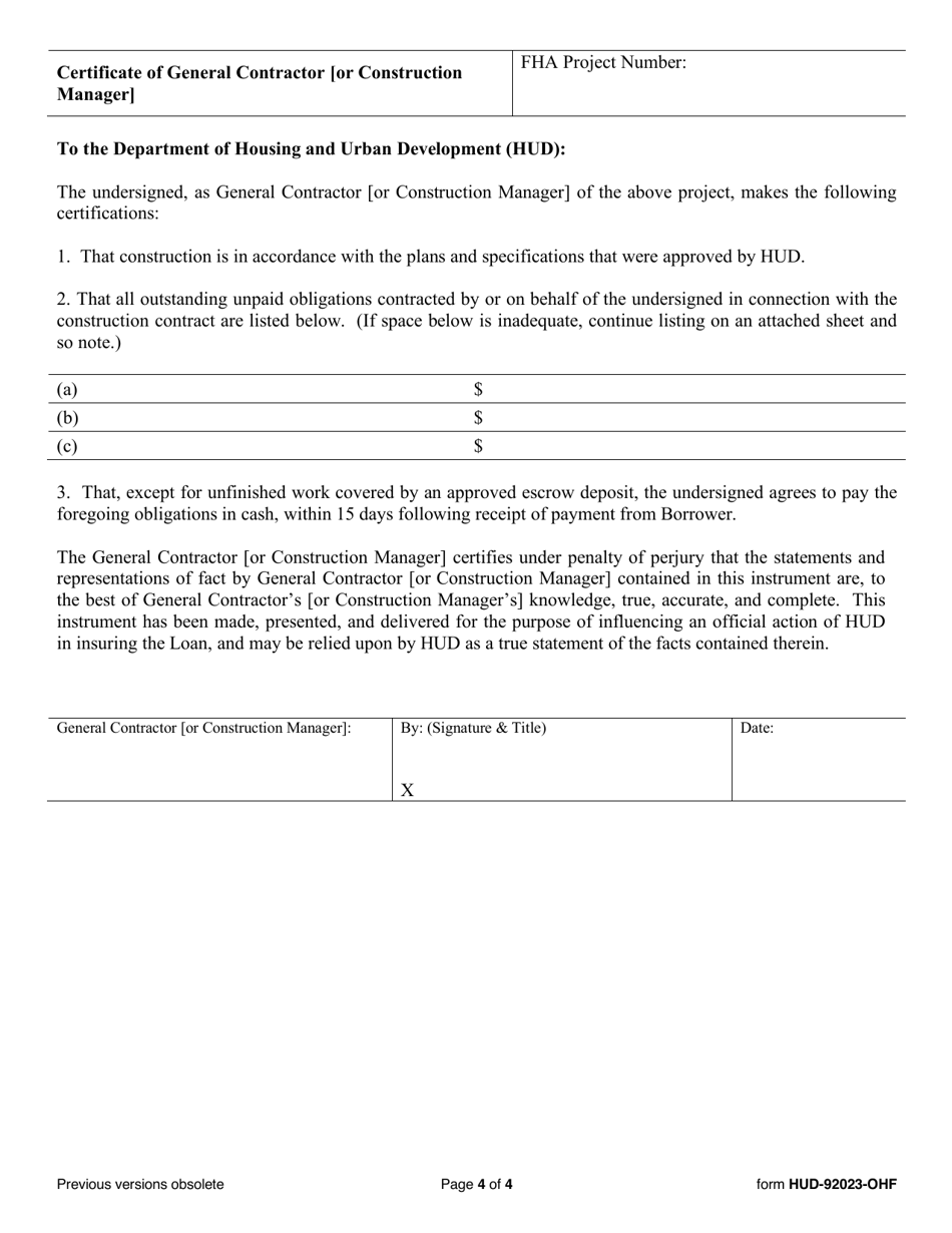 Form HUD-92023-OHF Request for Final Endorsement of Credit Instrument - Hospitals / Section 242, Page 4