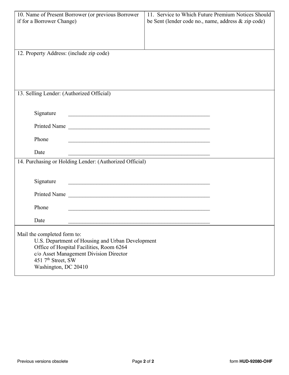 Form HUD-92080-OHF - Fill Out, Sign Online and Download Fillable PDF ...