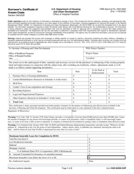Form HUD-92205-OHF Borrower&#039;s Certificate of Known Costs