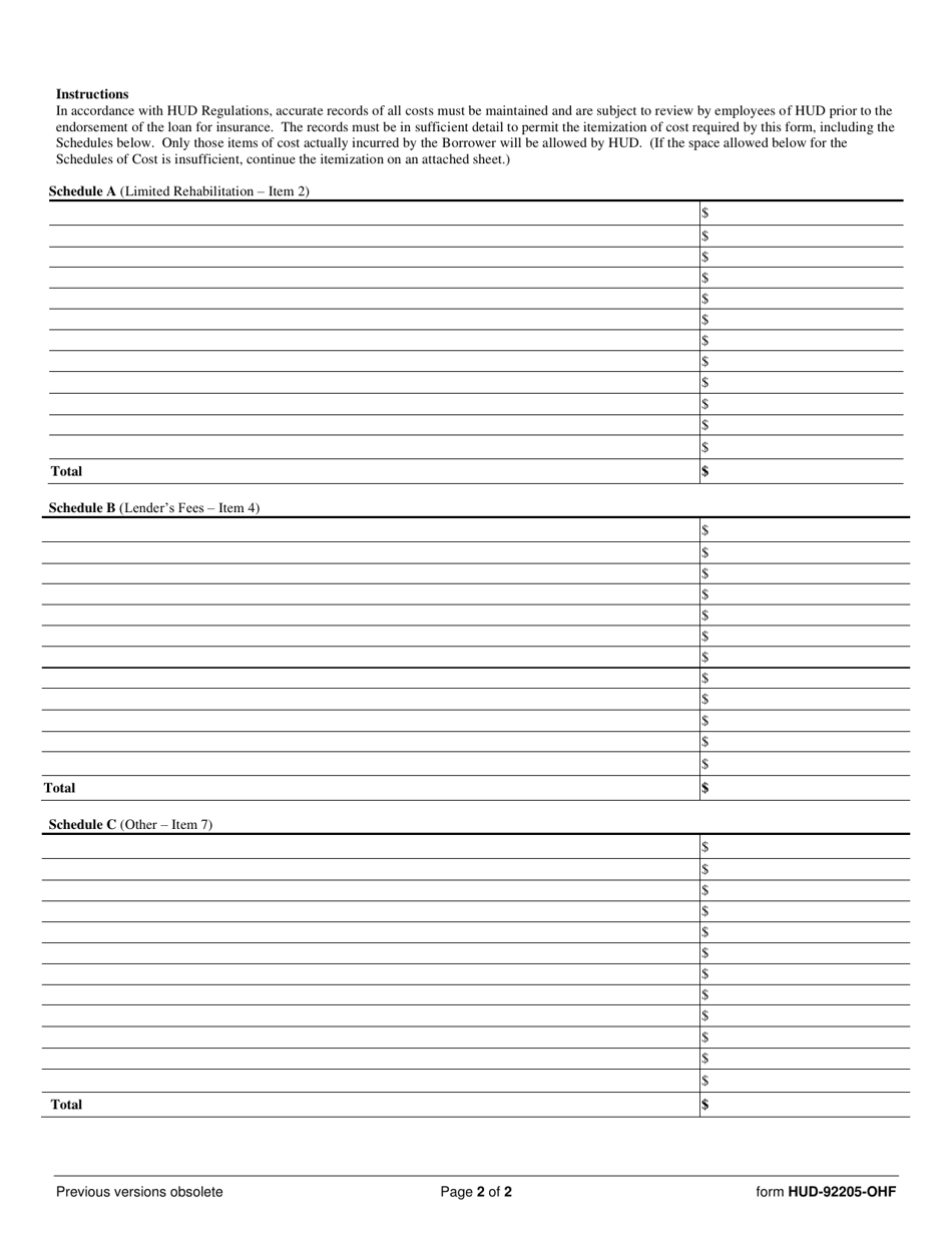 Form HUD-92205-OHF Borrowers Certificate of Known Costs, Page 2