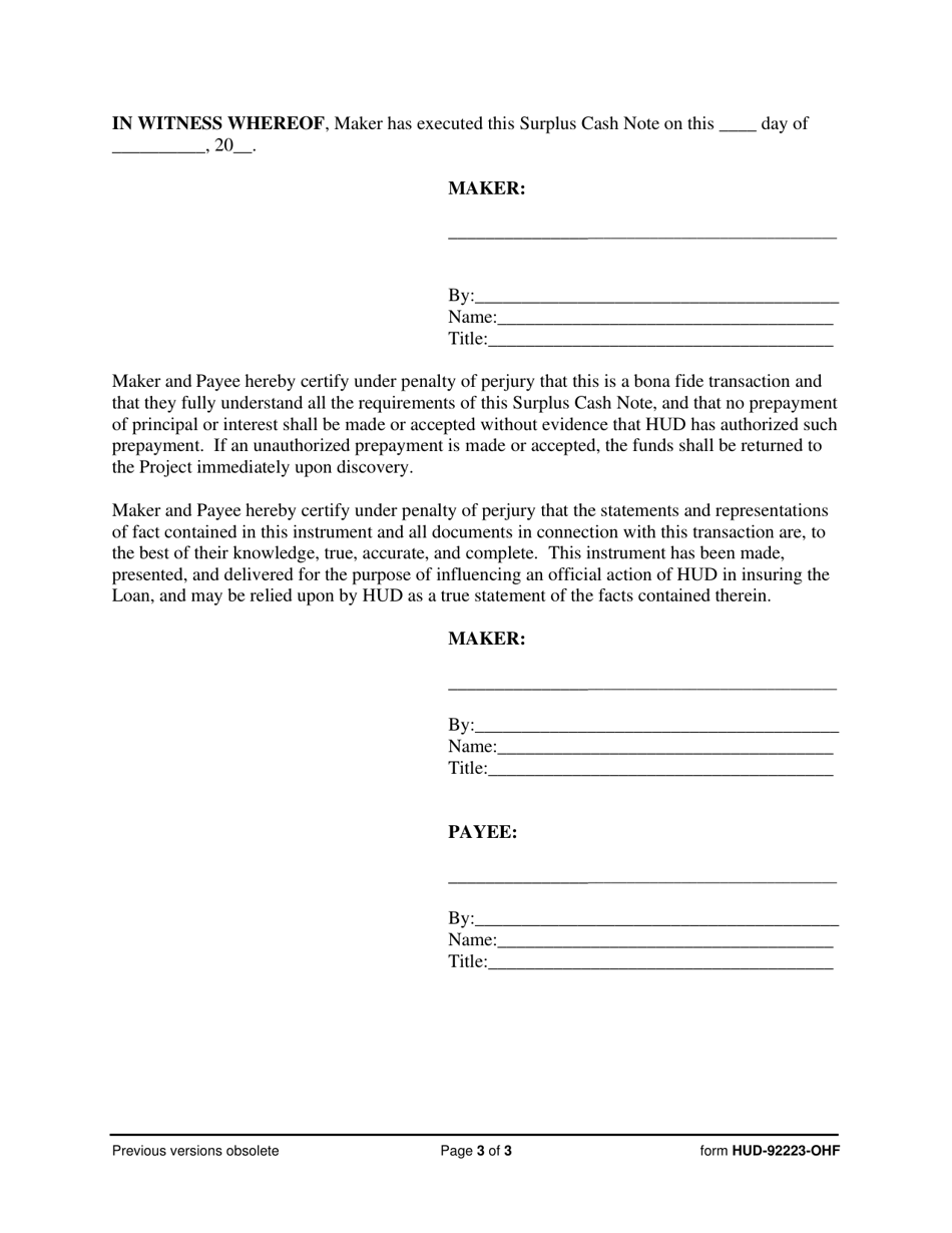 Form HUD-92223-OHF Surplus Cash Note, Page 3