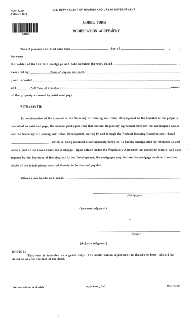 Form HUD-92227 Model Form Modification Agreement