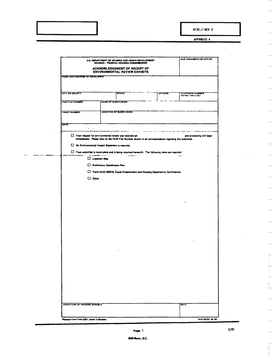 Form HUD-92251 Appendix 4 Acknowledgement of Receipt of Environmental Review Exhibits, Page 1