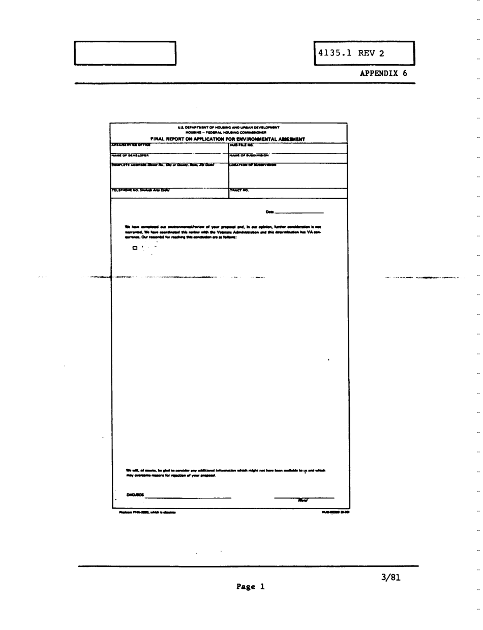 Form HUD-92253 Appendix 6 Final Report on Application for Environmental Assessment, Page 1