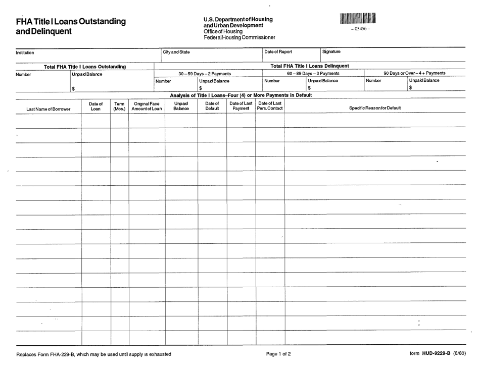 Form HUD-9229-B - Fill Out, Sign Online and Download Fillable PDF ...