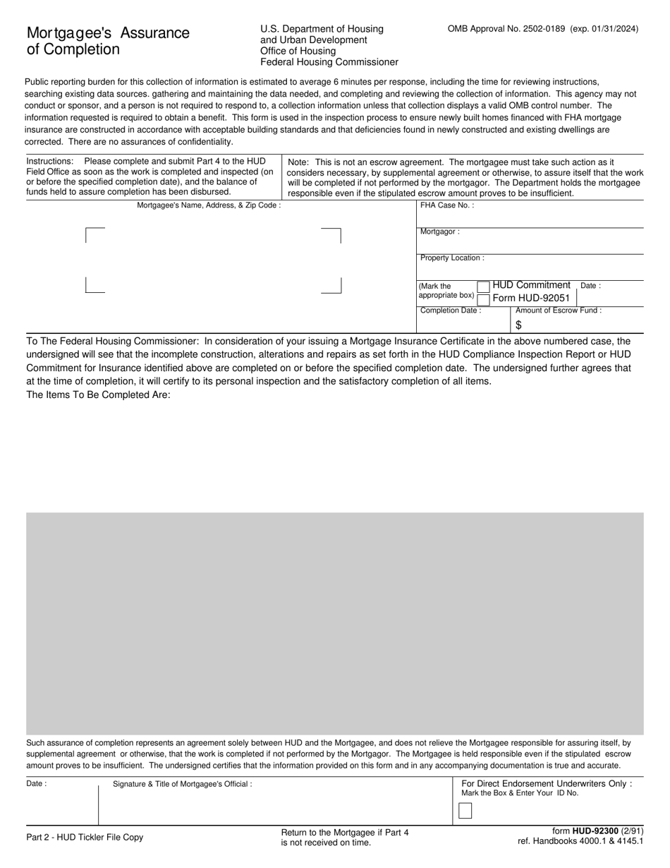 Form HUD-92300 Mortgagees Assurance of Completion, Page 2