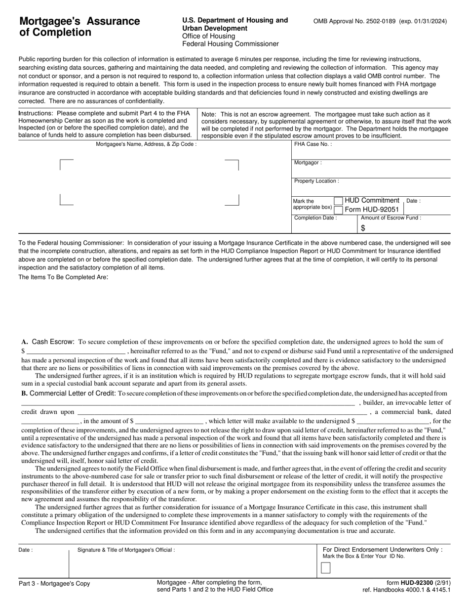 Form HUD-92300 Mortgagees Assurance of Completion, Page 3