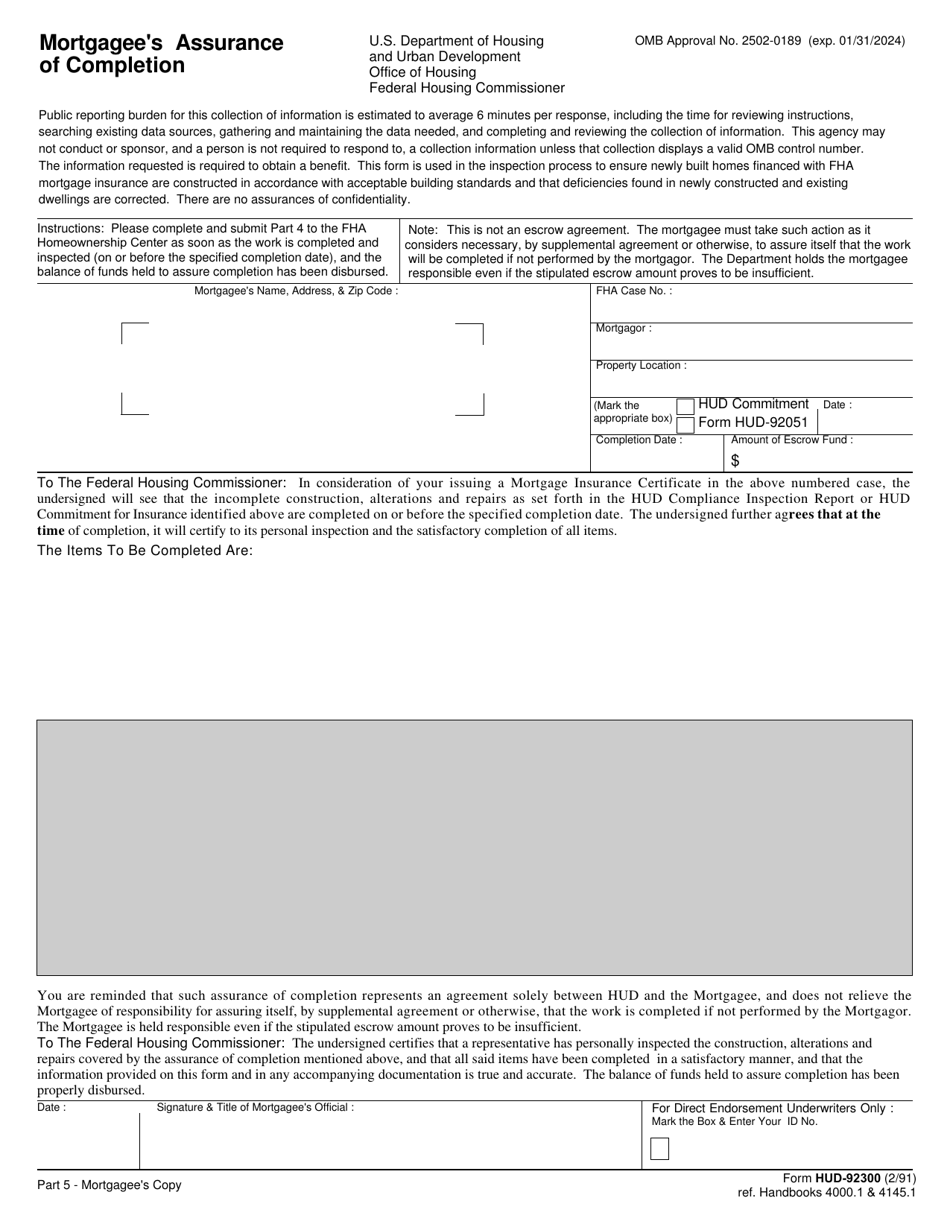 Form HUD-92300 Mortgagees Assurance of Completion, Page 5