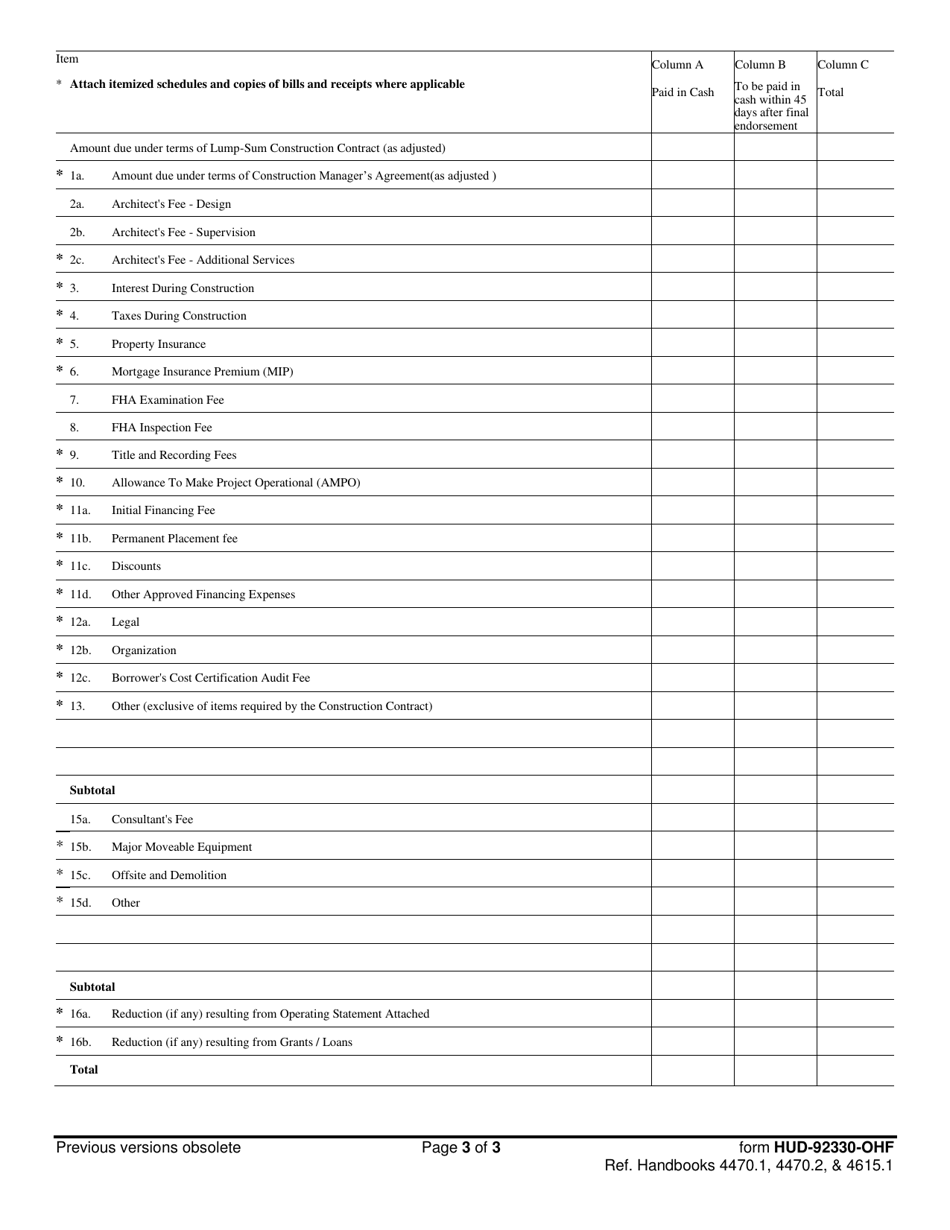 Form HUD92330OHF Fill Out, Sign Online and Download Fillable PDF
