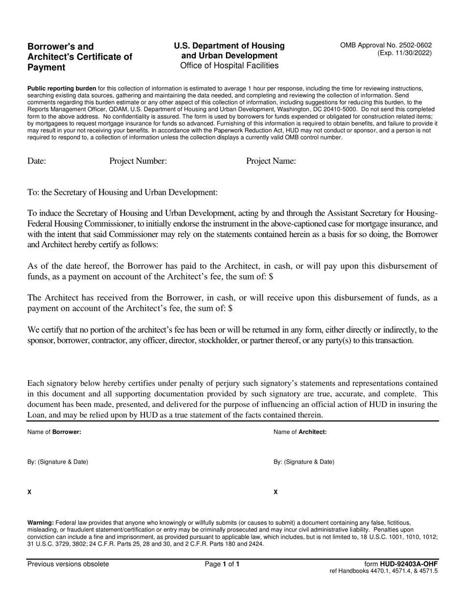 Form HUD92403AOHF Fill Out, Sign Online and Download Fillable PDF Templateroller