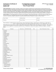 Form HUD-92330A-OHF Contractor&#039;s Certificate of Actual Cost - Hospitals/Section 242