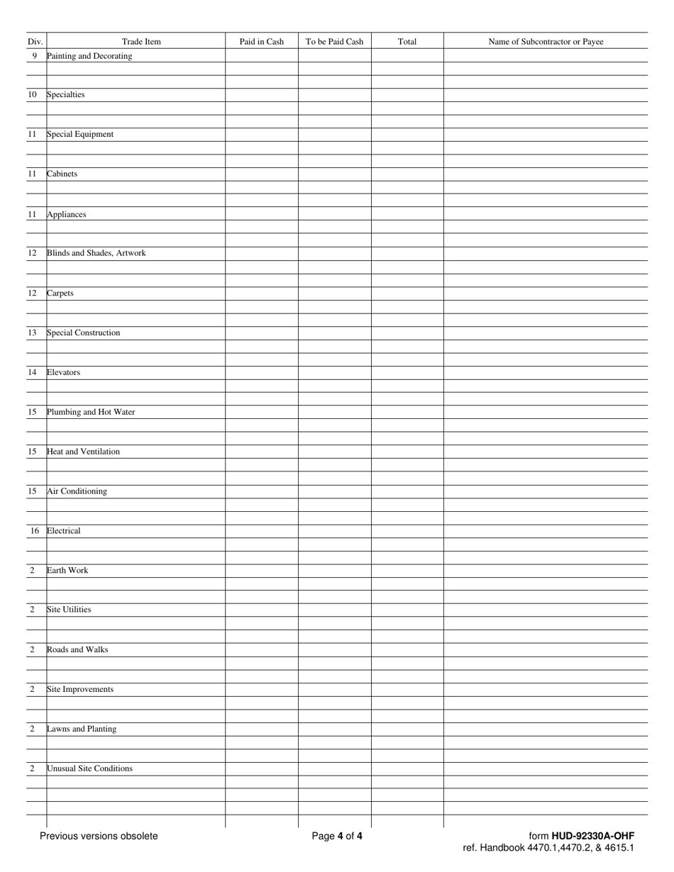 Form HUD-92330A-OHF Contractors Certificate of Actual Cost - Hospitals / Section 242, Page 4
