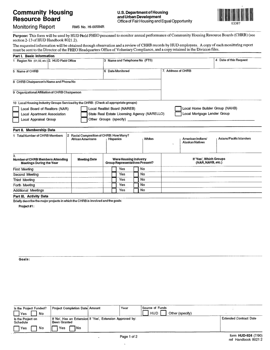 Form HUD-924 - Fill Out, Sign Online And Download Fillable PDF ...