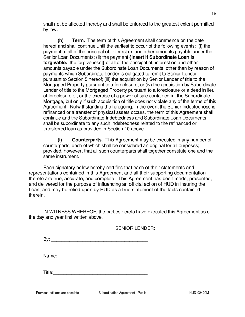 Form HUD-92420M Subordination Agreement - Public, Page 16